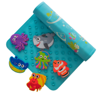 Набор: Антискользящий коврик "Океан" голубой, игрушки на присосках "Мир океана"