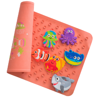 Набор: Антискользящий коврик "Океан" кораловый, игрушки на присосках "Мир океана"